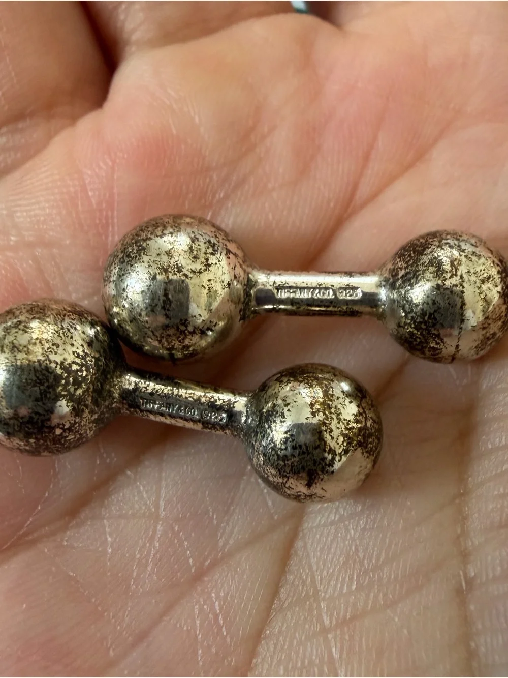 Vintage Silver-Tone Double Ball Cufflinks